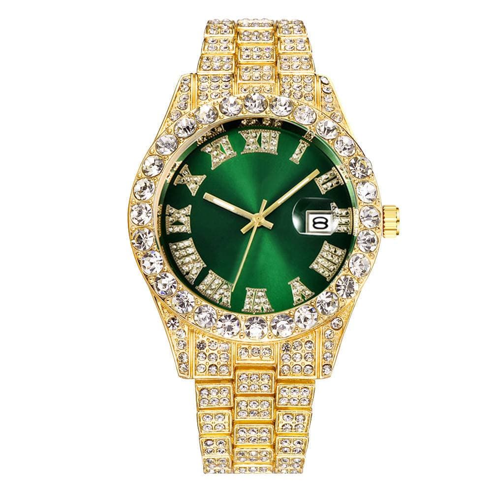 Hiphop Watch Europe and the United States explosive men's steel belt hip hop full diamond watch diamond calendar men's quartz watch