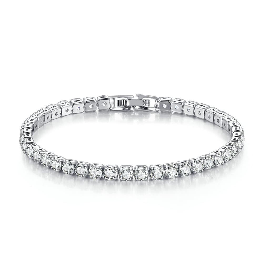 Bracelet en zircon à une rangée de diamants ronds de 4 mm, style tennis, bijou hip-hop à bordure croisée.