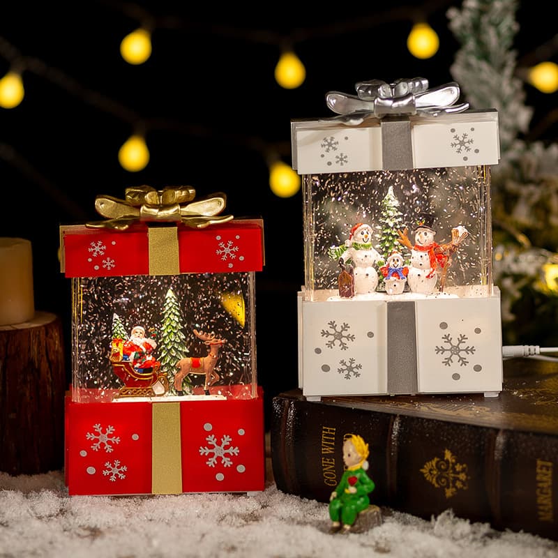 Christmas Decoration Gift Box Crystal Ball Automatic Snow Music Box Christmas Gift Santa Claus Night Light