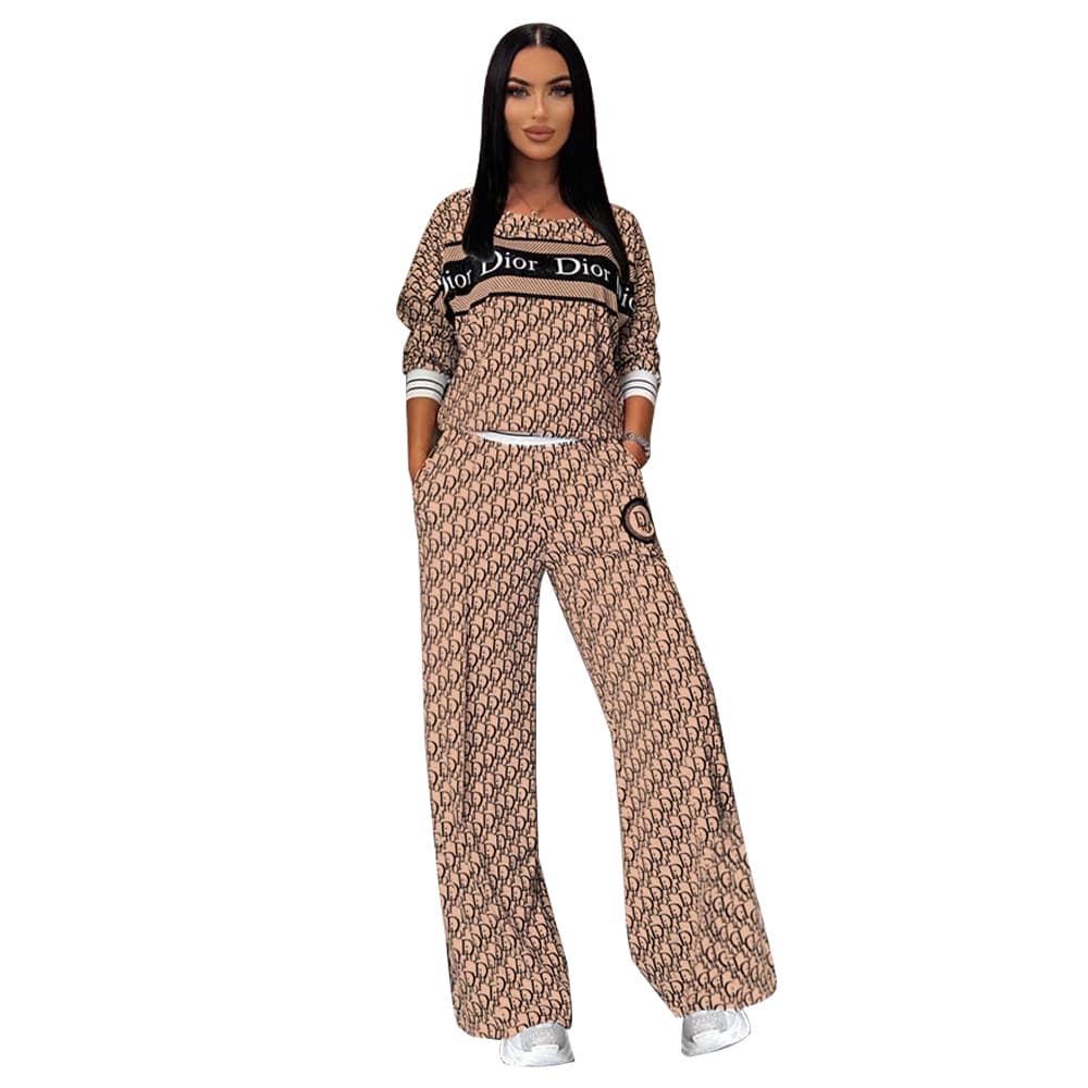 Costume à la mode décontracté à la mode pour femmes, ensemble deux pièces à manches longues et pantalon ample à jambes larges