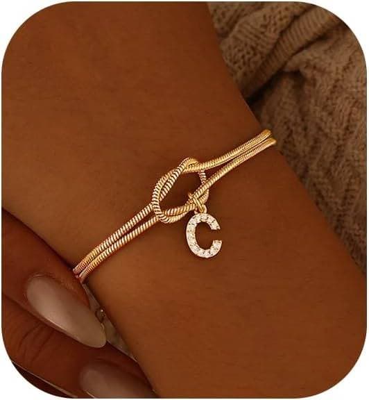 Bracelet en zircon avec 26 lettres, tendance, nœud concentrique, rond, en os de serpent, pour couple, amitié, bijoux de main