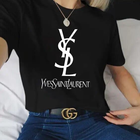 YSL-2024 nouveau coton mode sens impression à manches courtes T-shirt femme été marée ample cent hauts 100% coton