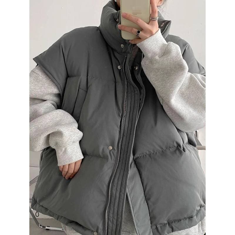 Women's Quilted Down Vest With Stand Collar - Thickened Warm Winter Sleeveless Jacket For Casual & Commuting (Black, Beige, Dark Gray, Light Gray)
