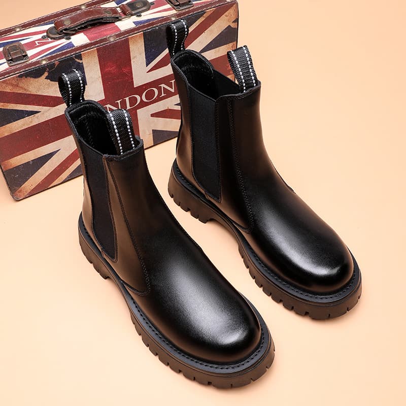 Bottes montantes Martin noires à semelle épaisse et fermeture éclair latérale pour homme