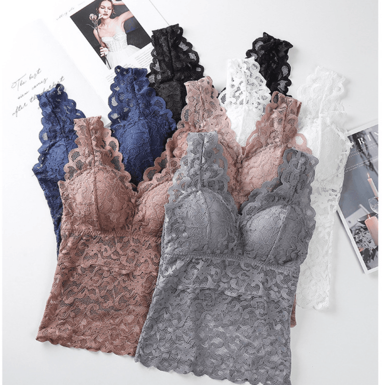 Women's Lace Tube Top V-Neck Wide Strap Anti-Exposure Bottom Wrap Chest Pad Included Vest Style Underwear