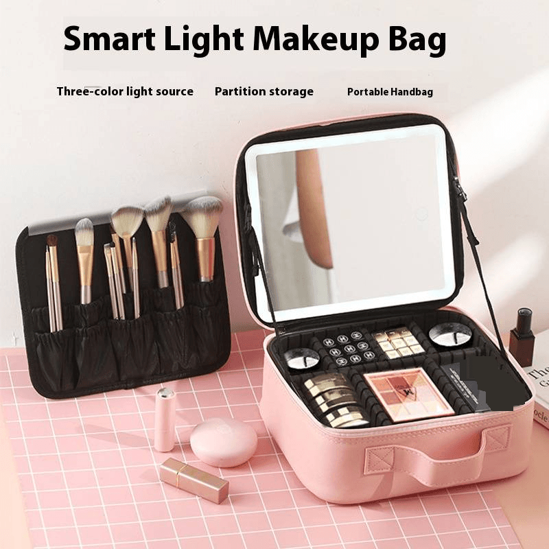 Makeup Tools & Accessories LED Lighted Full Screen Mirror Cosmetic Bag Portable Female Cosmetic Box Portable Large Capacity Cosmetic Storage Bag Box