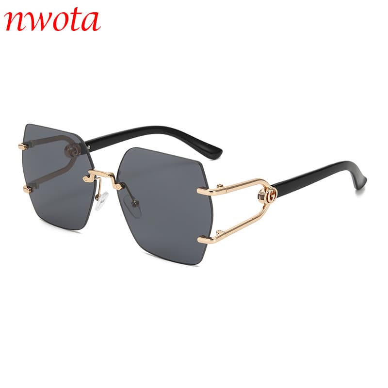 New Frameless Polygonal U Shaped Sunglasses Cross Border Trend Big Brand Anti Ultraviolet Sunglasses T1308