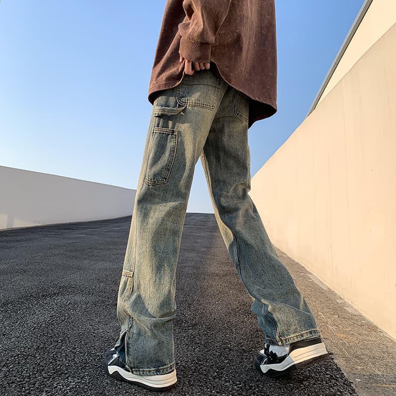 Men's Loose Straight Flared Pants High Street Fashion Brand Handsome Trousers Oversize