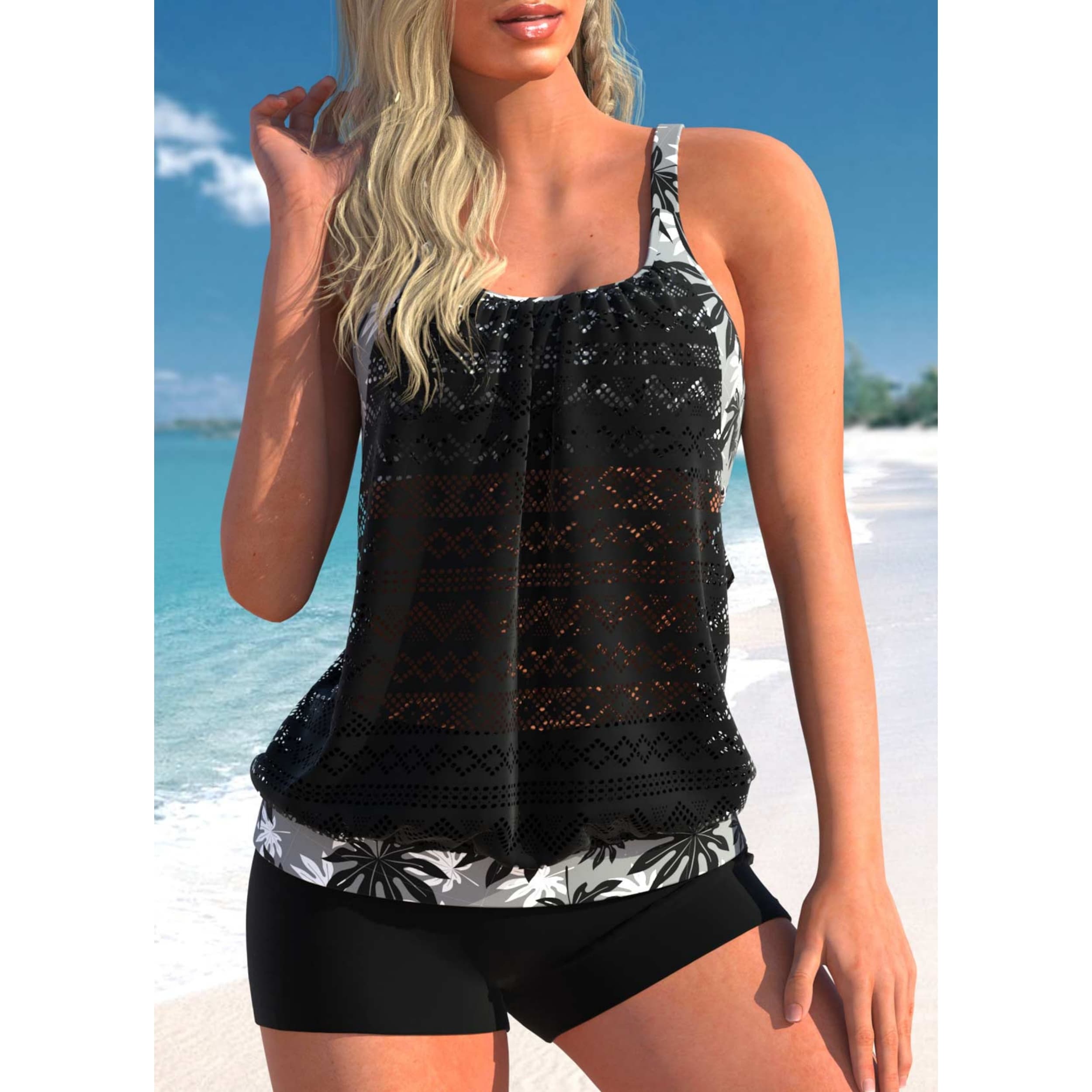Split Swimsuit, Slim Suspender Boxer Briefs, Conservative Swimsuit For Women