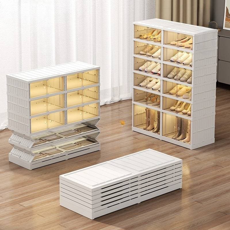Home & Garden Free Installation Folding Shoe Cabinet Four Door Integrated Shoe Storage Box Transparent Shoe Rack Home Door Dustproof Shoe Box
