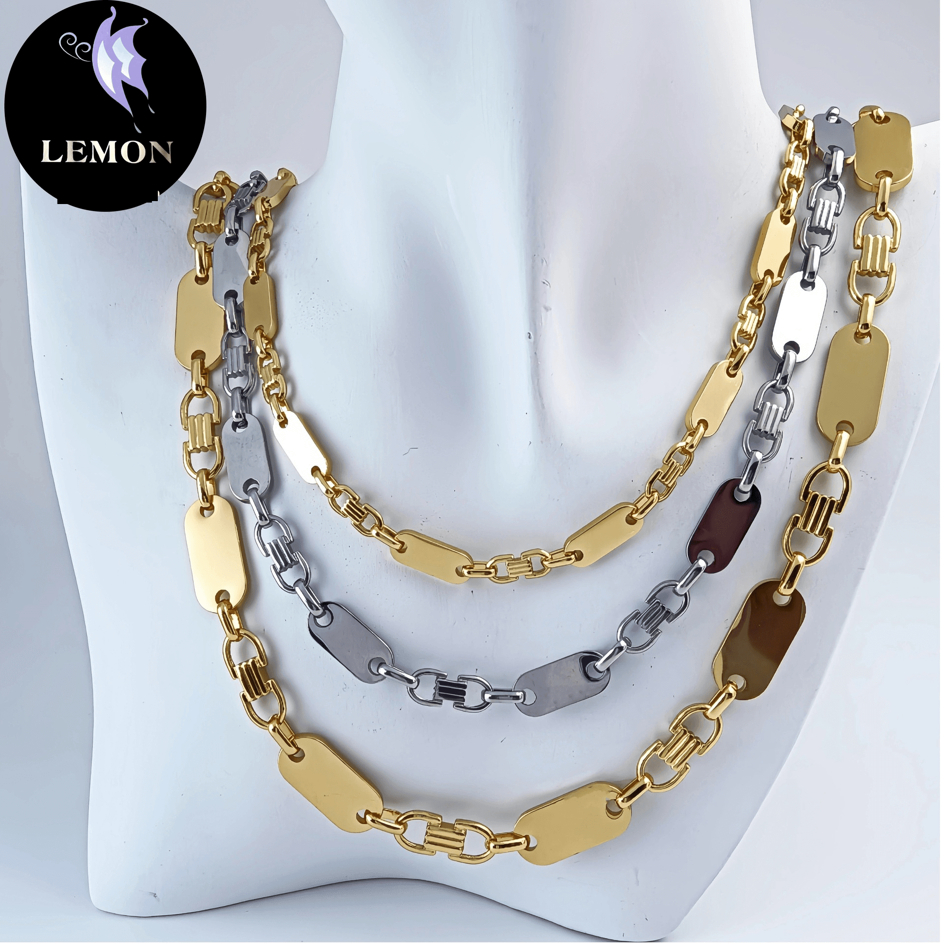 Men's Jewelry Handmade Chain Fashionable And Atmospheric Necklace Emperor Chain Smooth Stainless Steel Return Flat Link Chain Set