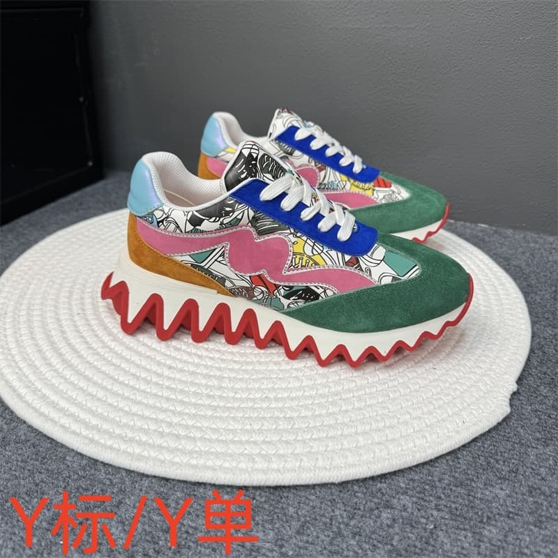 New Style Trendy High-End Red Shark Sole Dad Shoes Men Genuine Leather Color-Block Casual Sneakers Women