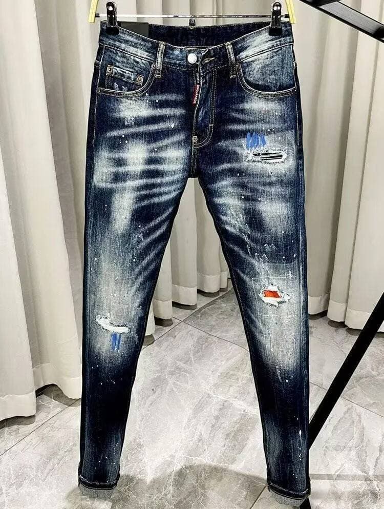 Men's Clothing Trendy New Arrival: Men's Slim-Fit, Tapered Blue Jeans—High-Quality, Distressed Denim Ideal For Nightlife
