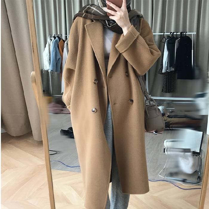 Women's Clothing new camel thick woolen coat petite medium and long Hepburn style