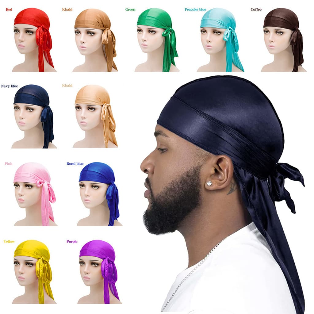 Silky Satin Durag - Long Tail Pirate Style Head Wrap (Breathable & Shiny Unisex Hair Protection Adjustable Knot 100% Polyester Fashion Accessory)