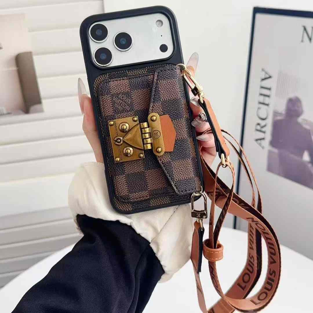 Étui tendance avec porte-cartes et bandoulière pour iPhone 12, 13 Pro, 14, 15, 16 et 17 Pro Max