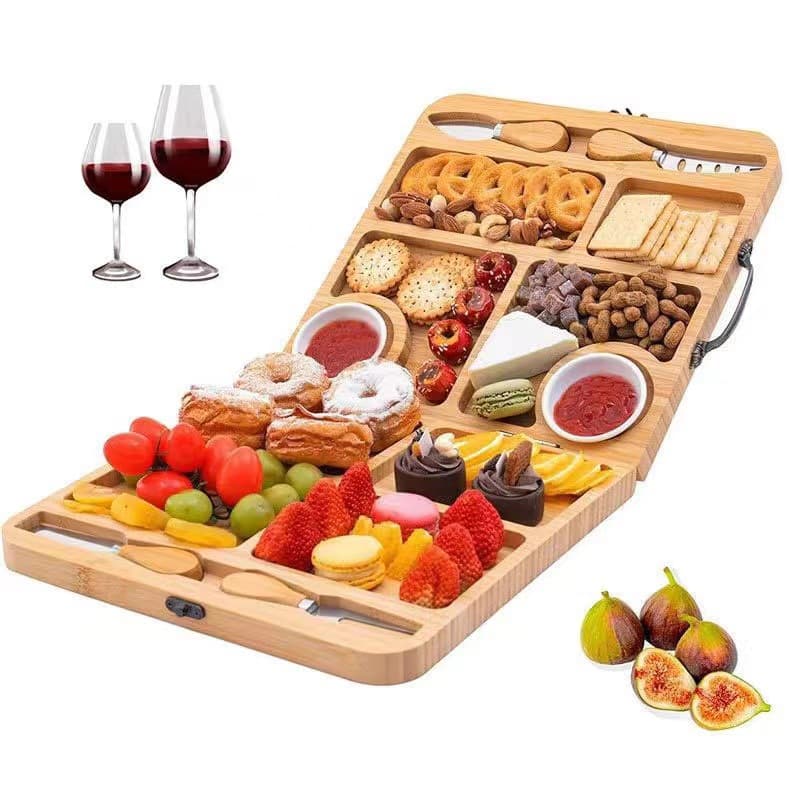 Modern Square Wooden Cheese Board – Foldable Serving Tray For Fruits, Bread & Charcuterie, Compact Storage Design
