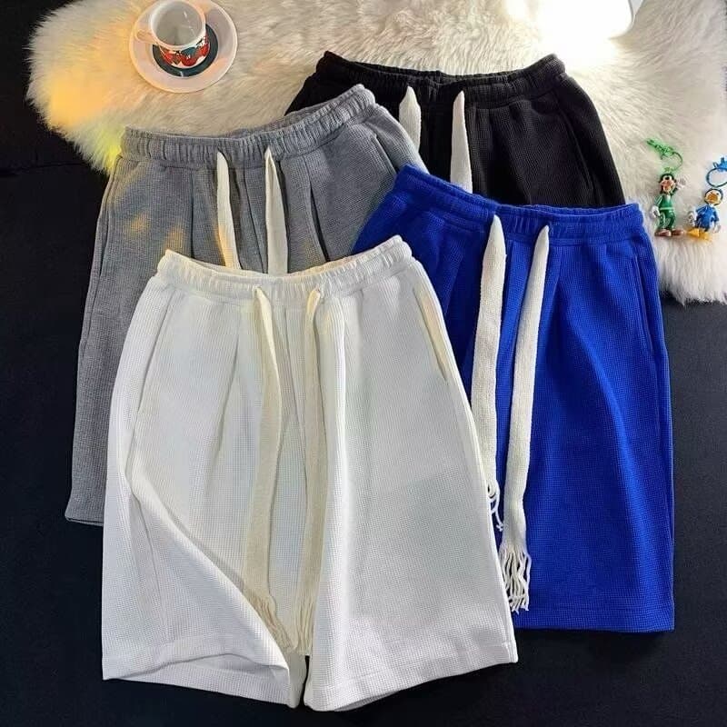 Men's Clothing Solid Color Waffle Shorts For Men And Women Summer Home Loose Fit Casual Pants Thin Outer Wear