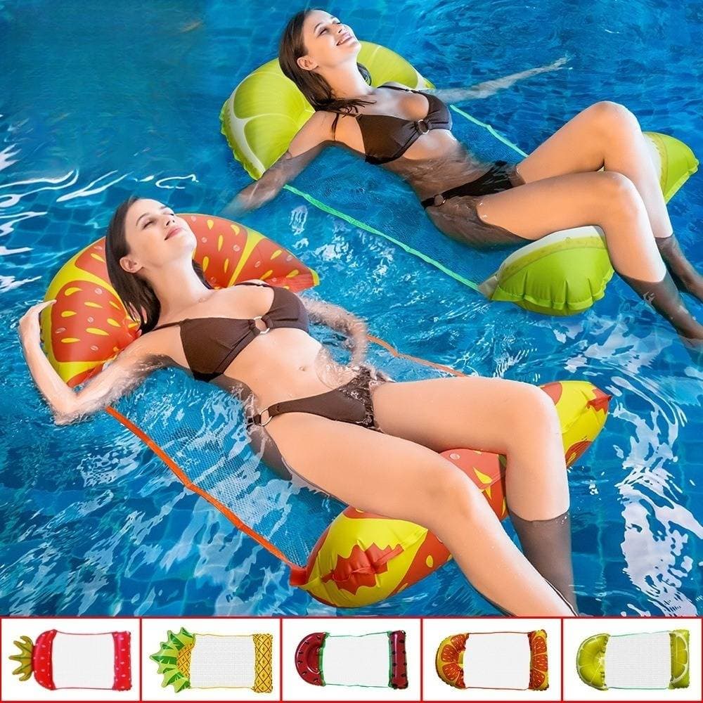 Pineapple Inflatable Floating Bed Foldable PVC Pool Float For Kids With Safety Net Tropical Fruit Series Water Hammock For Beach Backyard