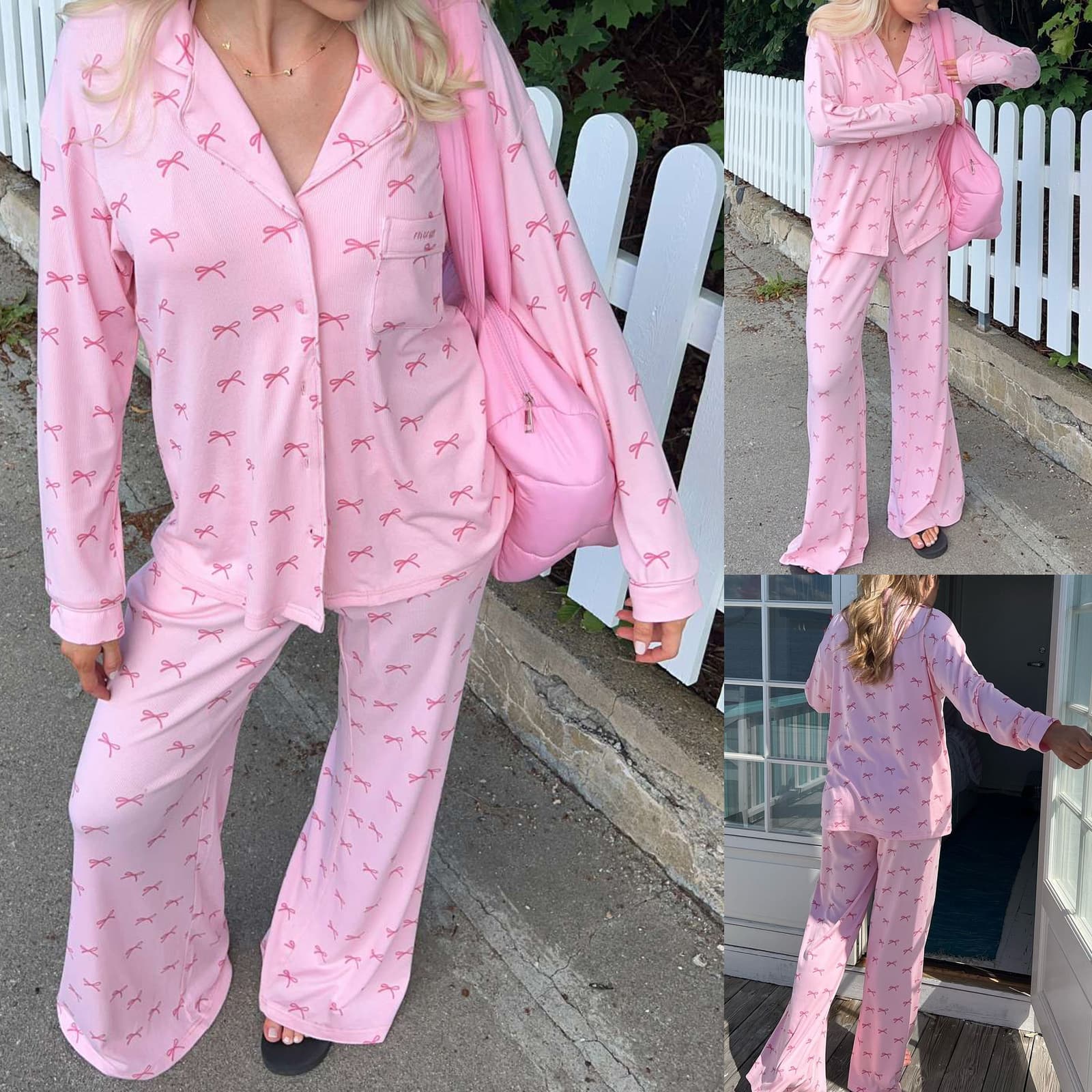 Women's Cotton Pajama Set Long Sleeve Print Loungewear Sleepwear Home Outfit For Winter Spring Fall