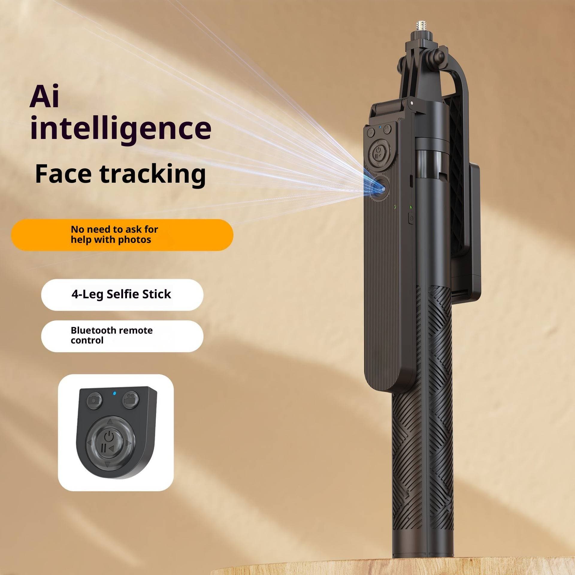 AI-Powered Selfie Stick With Face Tracking & 360° Rotation - Bluetooth Remote, Anti-Shock Tripod For Live Streaming & Vlogging (1.8m Extendable)