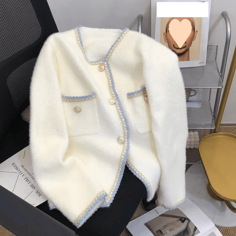 Women's Clothing Autumn and winter new French style mink fleece long sleeved sweater knitted cardigan women's high end chic loose top