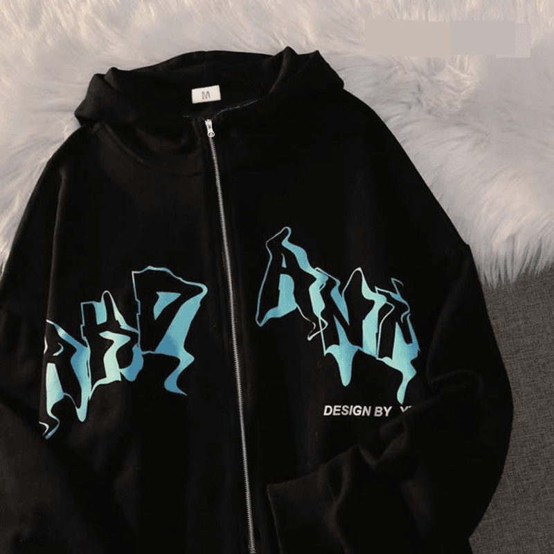 Men's Clothing Letter Print Hoodie Cardigan Zipper Sweater Casual Jacket