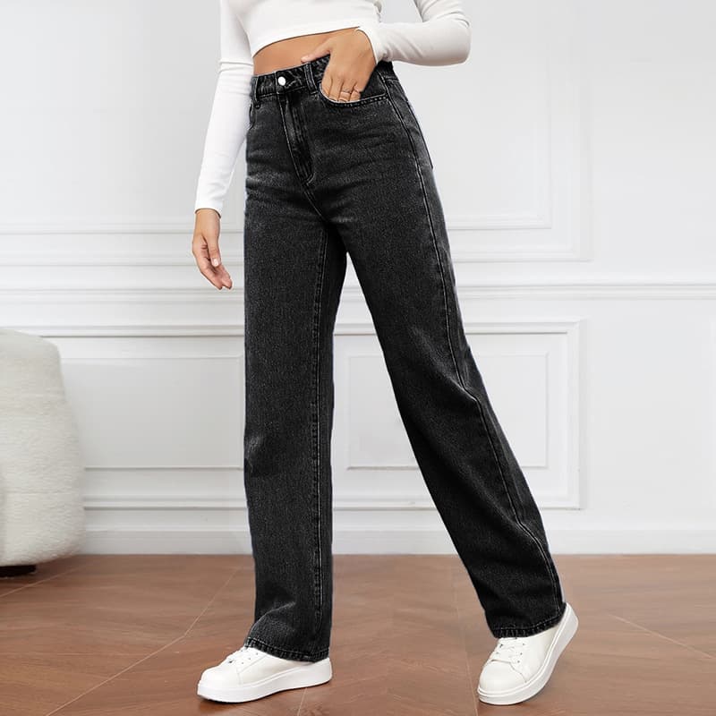 New Cross Border European And American High Waist Washed Women's Jeans Long Fashion Versatile Straight Leg Pants