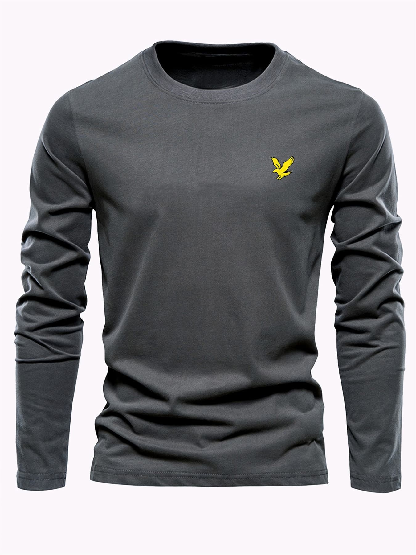 T-shirt à manches longues et col rond imprimé aigle, ample et confortable, en coton, idéal pour le printemps et l'automne.