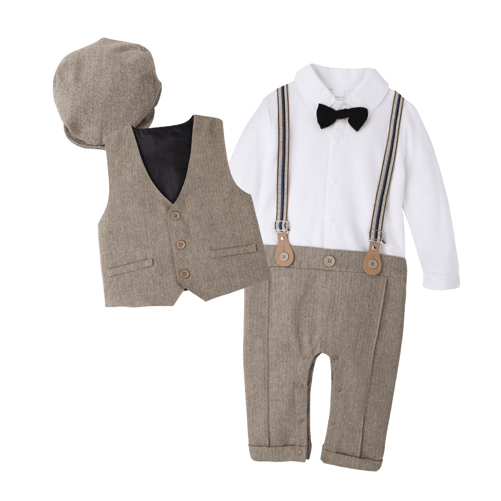 Children's jumpsuit crawl suit + Artist hat + vest 3 piece baby suit