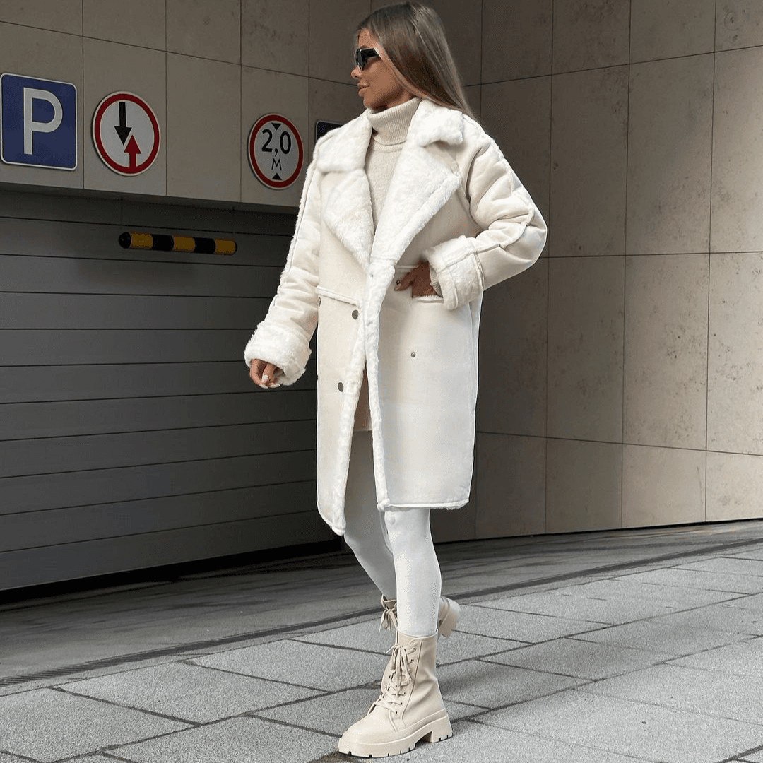 Women's Hair Suede Coat Blazer Collar Long Cardigan Long Sleeve Plush Jacket