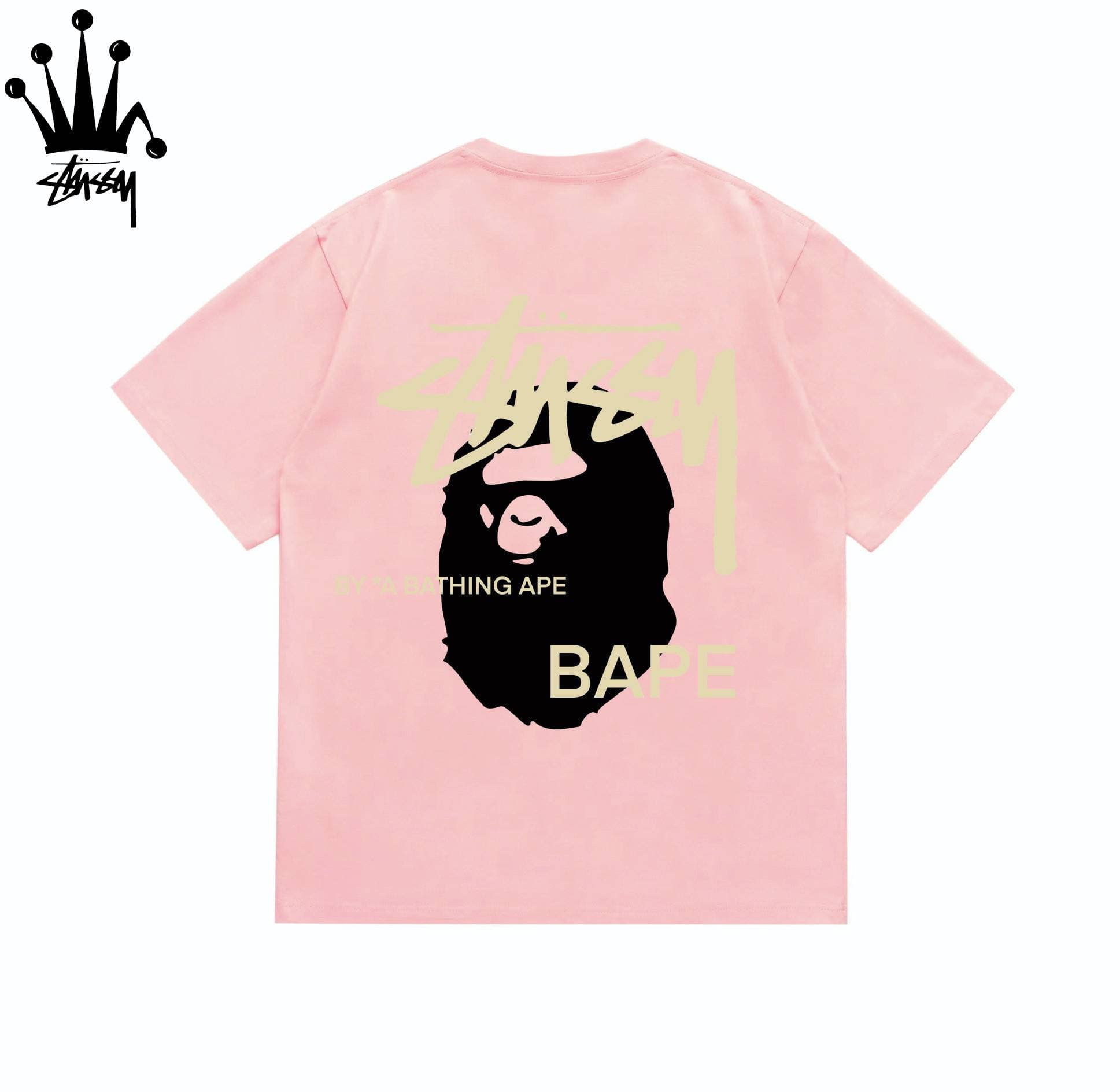 Stussy&Ape Co Branded Design Logo Letter Ape Pattern Printed Casual Loose Cotton Short Sleeved T-shirt For Men And Women