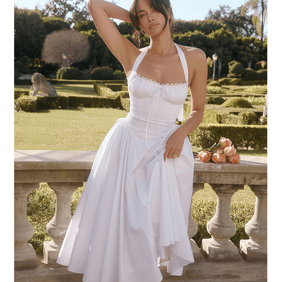 Women's Clothing Summer Sexy Women's Clothing Floral Halter Neck Dress Spring And Summer Women's High End Slim Backless Holiday Style Mid Length Skirt