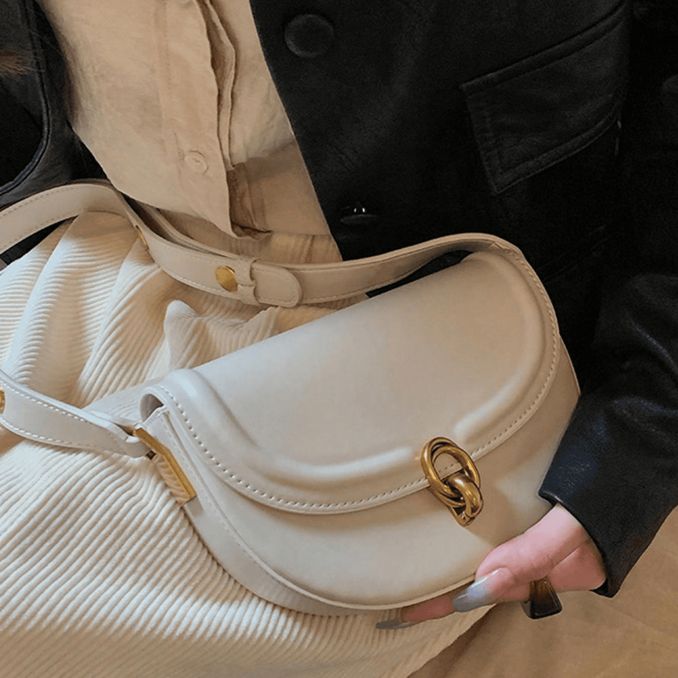 Women's Bags Fashionable Simple Versatile Popular Retro Ladies Solid Color Acrylic Arc Saddle Bag Shoulder Handbag