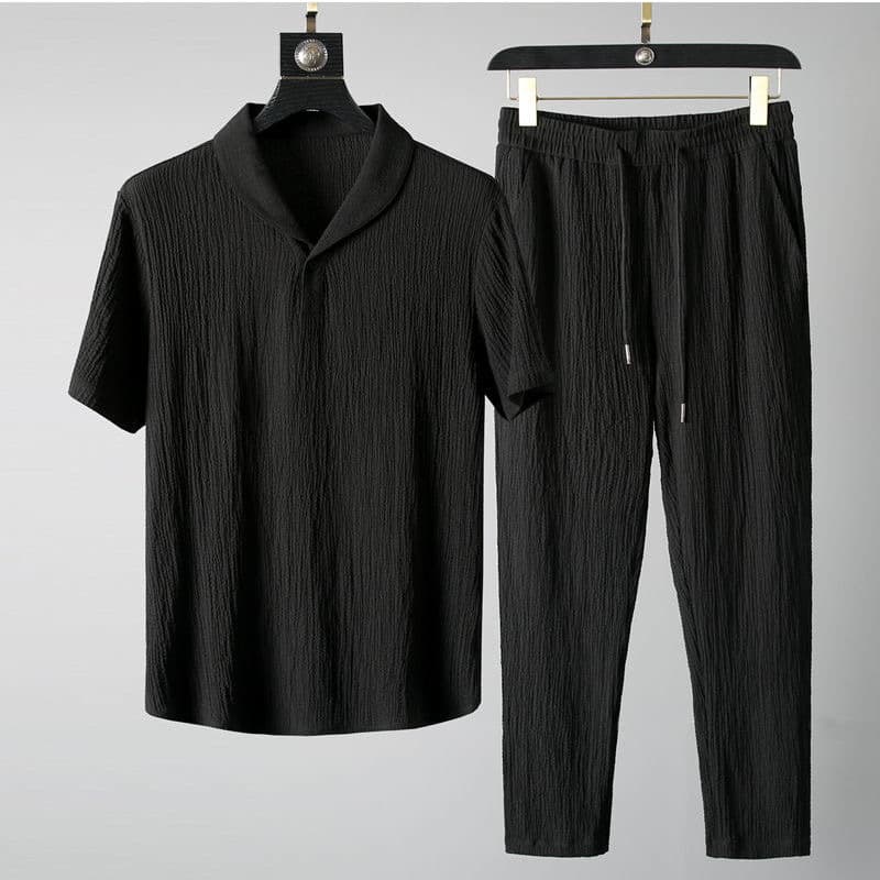 Men's clothing New summer trend suits for men, thin style short-sleeved trousers, fashionable and casual, light luxury and versatile sports suits