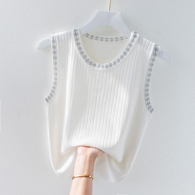 Women’s Clothing Ice Silk Camisole Vest For Women, White Bottoming Shirt, Loose Bright Silk, Fashionable Design Top For Summer