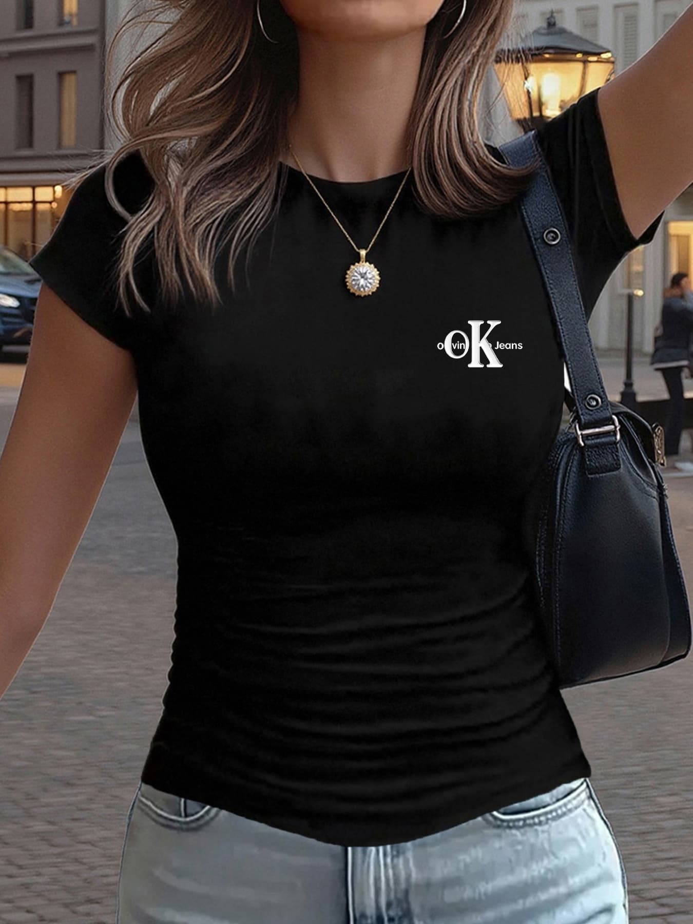 Women's Printed T-Shirt With Waist Gather Detail - Fashion Casual Top-14