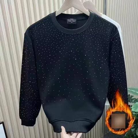 Unisex Glitter Star Pullover Hoodie – Fleece-Lined Long Sleeve T-Shirt With Cosmic Print (S-3XL, Black/White)