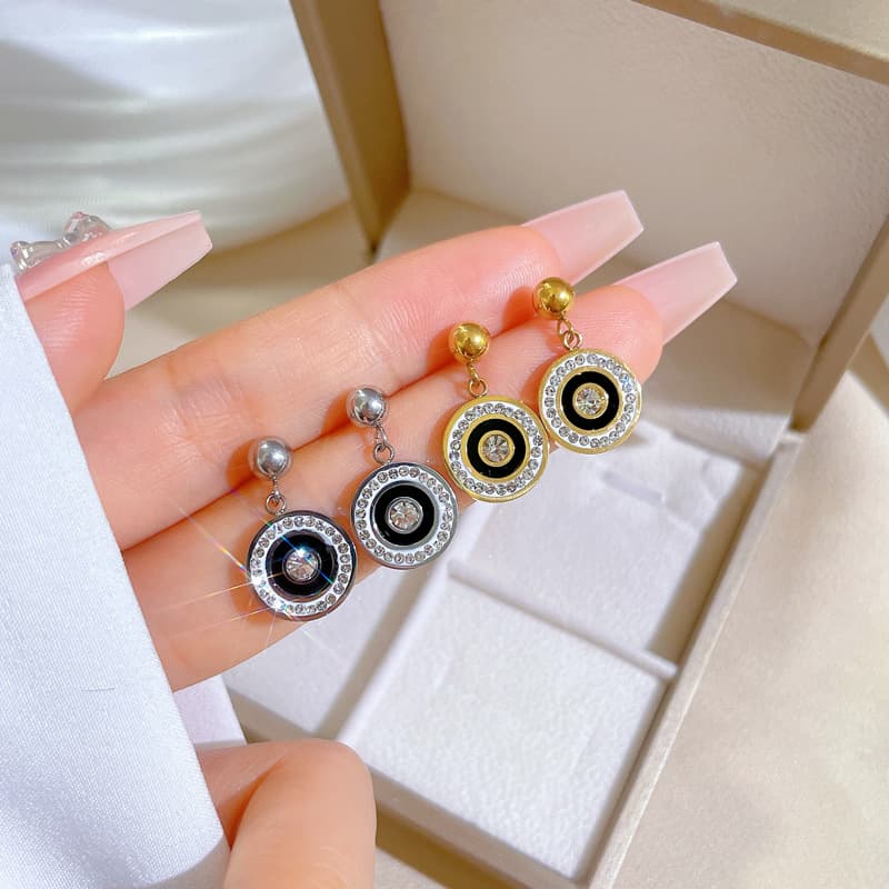 Korean Round Crystal Earrings For Women Man Stainless Steel Roman Numeral Pendant Small Earrings Lady 2023 Fashion Jewelry