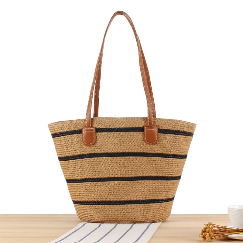 Striped large capacity Tote Bag Premium Textured hand-woven bag Resort All-in-one shoulder bag