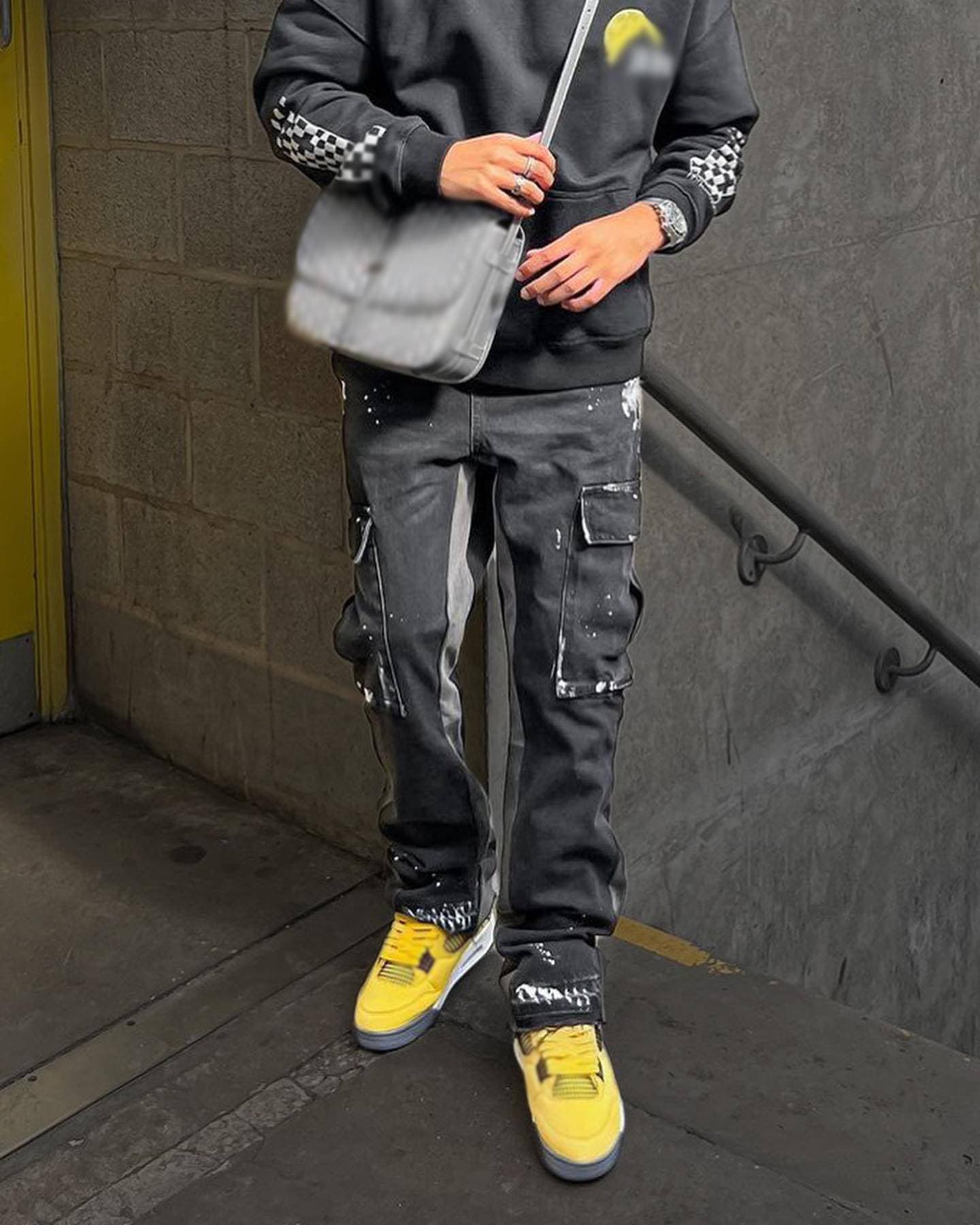 Men's Clothing High Street Trendy Brand Splashed Ink Micro Flared Jeans Men's Retro Vibe Style Loose Straight Casual Mopping Trousers