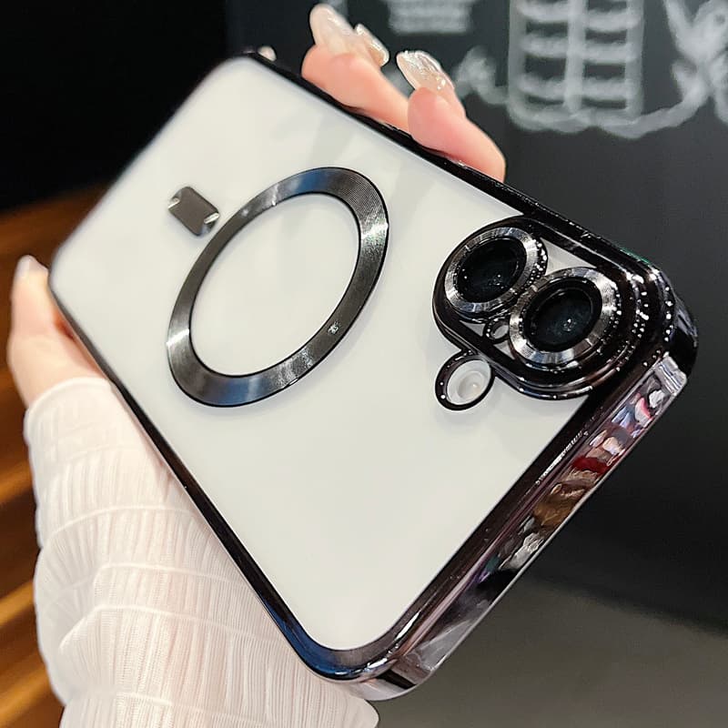 Electroplated Transparent TPU Soft Case For iPhone 16 15 14 Plus 13 12 11 Pro Max Magnetic For Magsafe Wireless Charge Cover