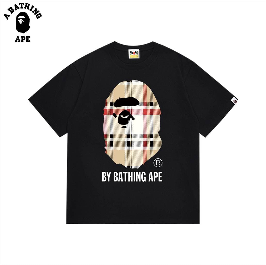 Chemise à manches courtes en pur coton à imprimé tête de singe à carreaux BAPE