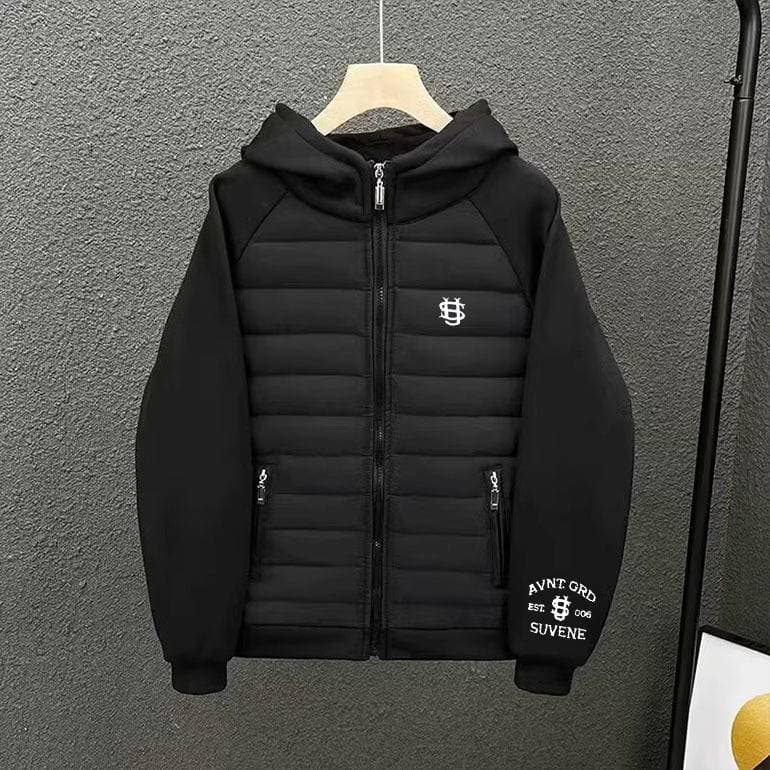 Men's Slim-Fit Hooded Jacket - Polyester Blend Winter Coat With Tech Lining (White/Light Gray/Black, S-XXXL)