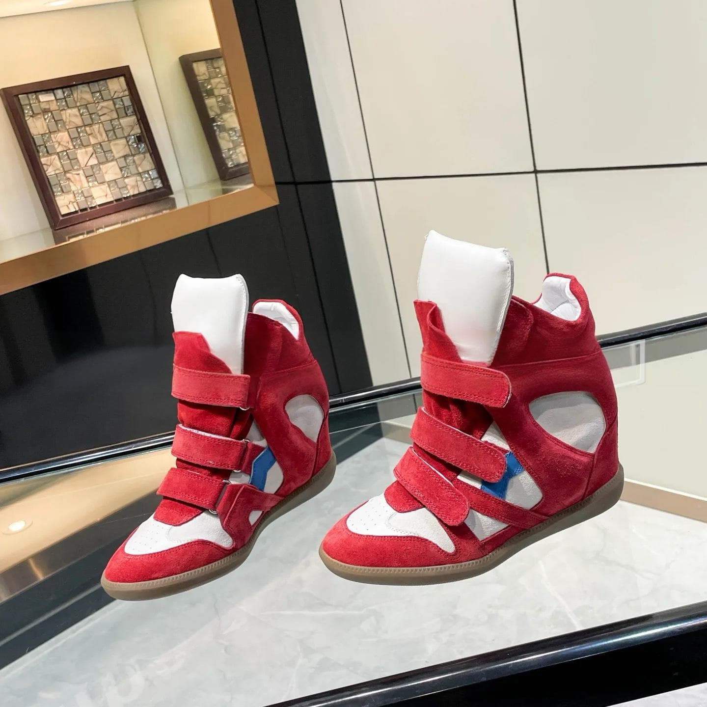 Bottines plates montantes à blocs de couleur pour femmes, avec talon compensé dissimulé et fermeture velcro, chaussures décontractées multicolor