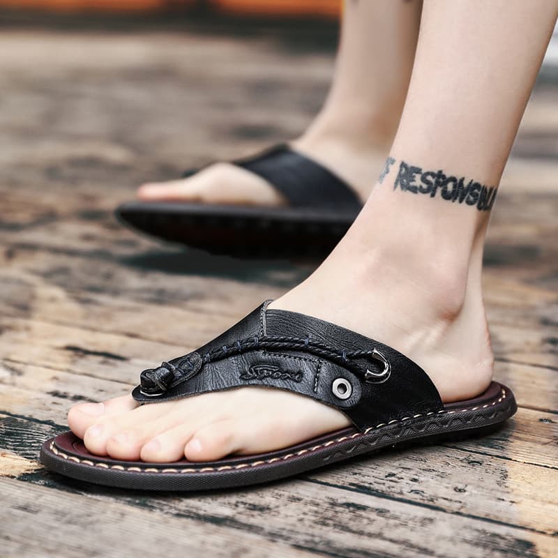 Large Herringbone Outerwear Casual Handmade Slippers, Clamp Feet, Men's Beach Sandals