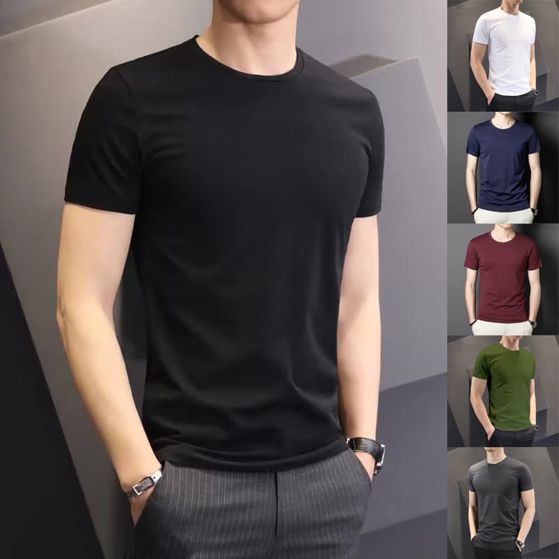 Men's Clothing Shirts And Clothing Short Sleeved T Shirts Slim Fit Thin 140g Polyester Solid Color Bottoming Shirt