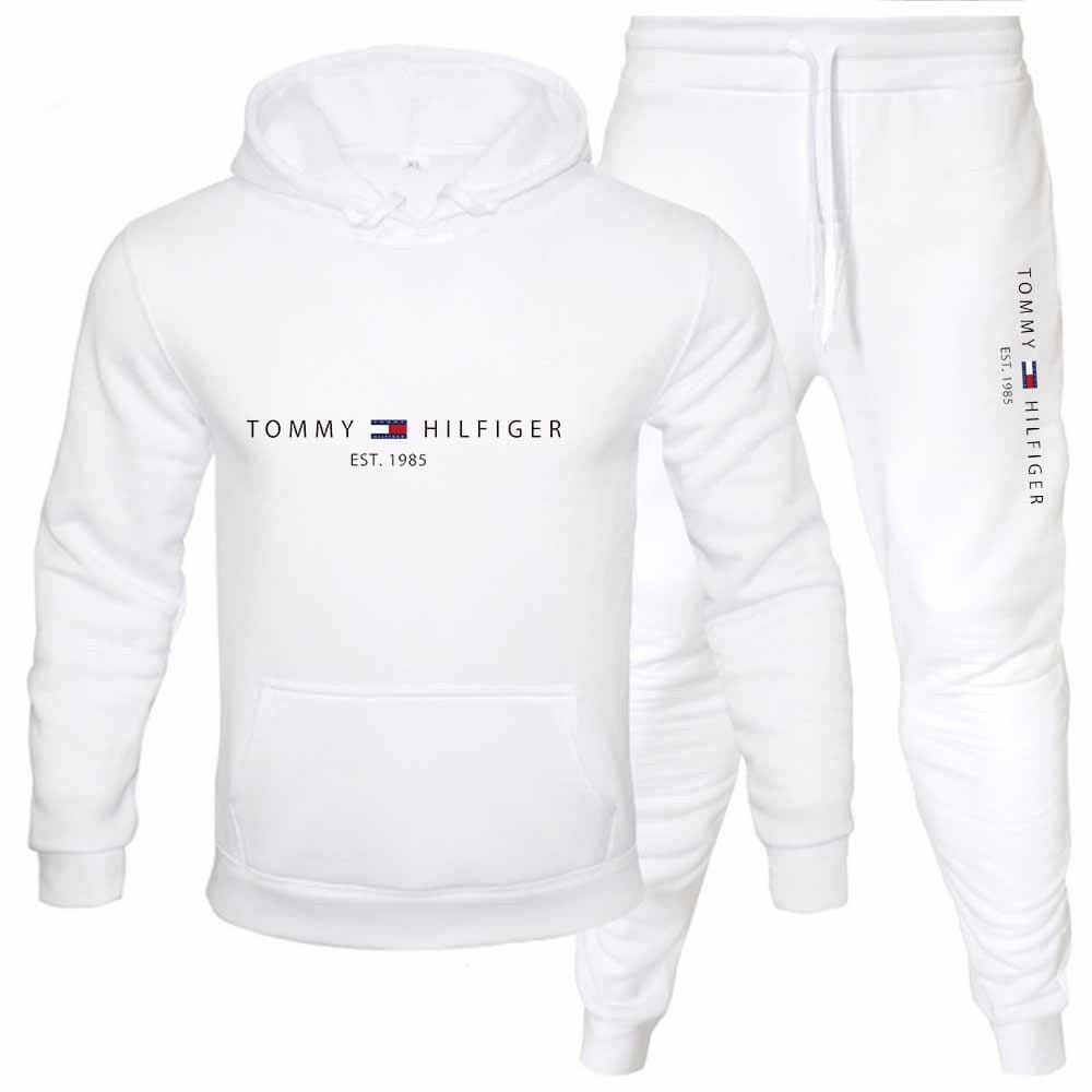 PQ Automne Hiver Hommes Pull Plus Polaire À Capuche Costume Imprimé Couleur Unie Pull Sport Ensemble 2 Pièces