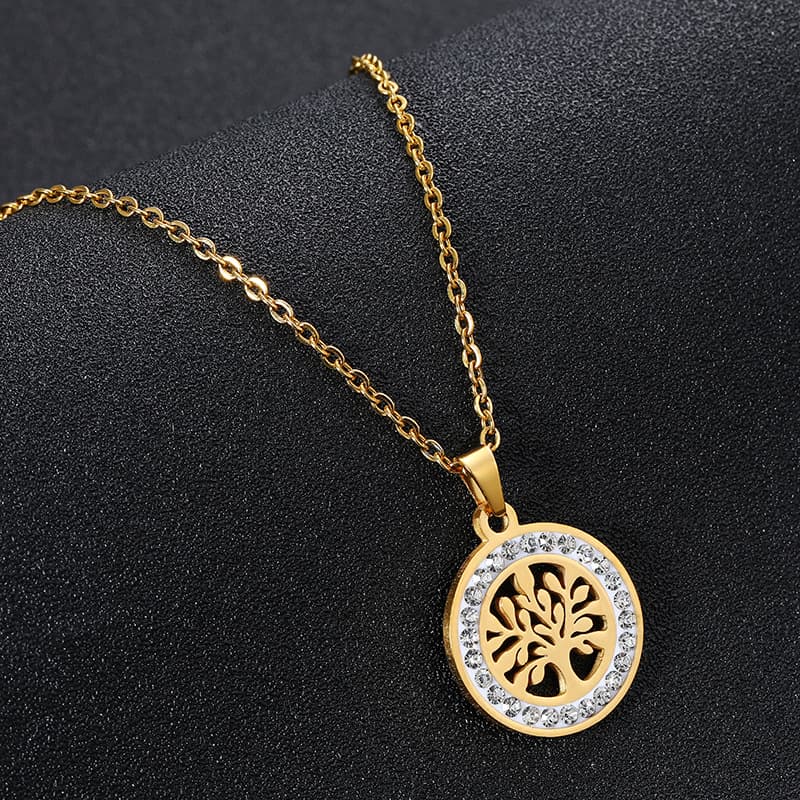 Fashion Hot Tropical Beach Stainless Steel Golden Tree of Life Pendant Necklace Women's All-match Accessories
