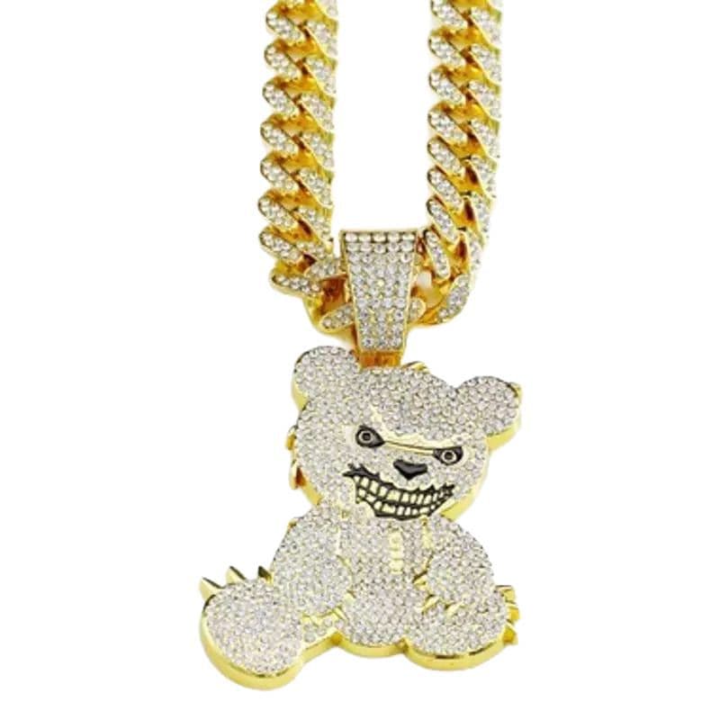 Ensemble de bijoux hip-hop pour hommes, collier pendentif ours en diamant, bracelet chaîne cubaine, ensemble de trois pièces